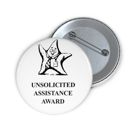 Oops Starfish award badge, front and reverse views of one 2.25-inch badge