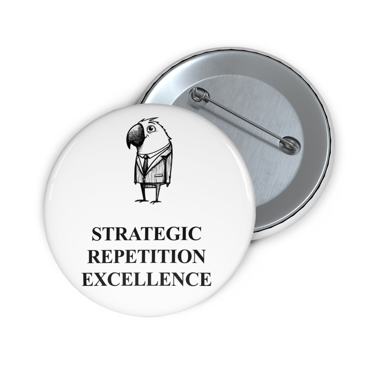 Copycat Parrot award badge, front and reverse views of one 2.25-inch badge