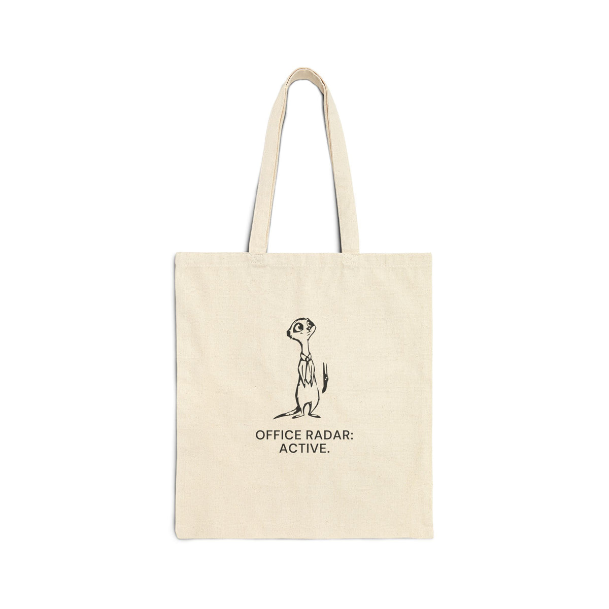 Gossipy Meerkat natural canvas tote, front print on the bag