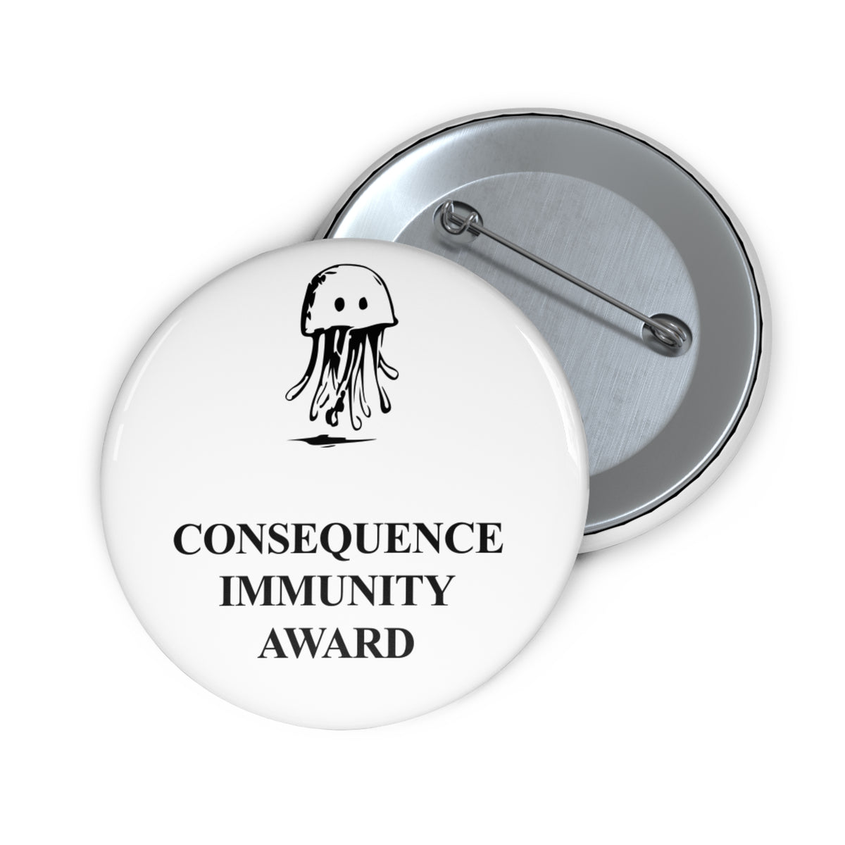 Protected Jellyfish award badge, front and reverse views of one 2.25-inch badge