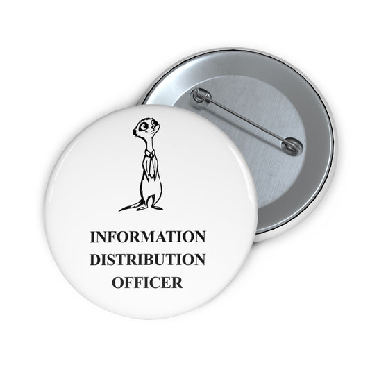 Gossipy Meerkat award badge, front and reverse views of one 2.25-inch badge