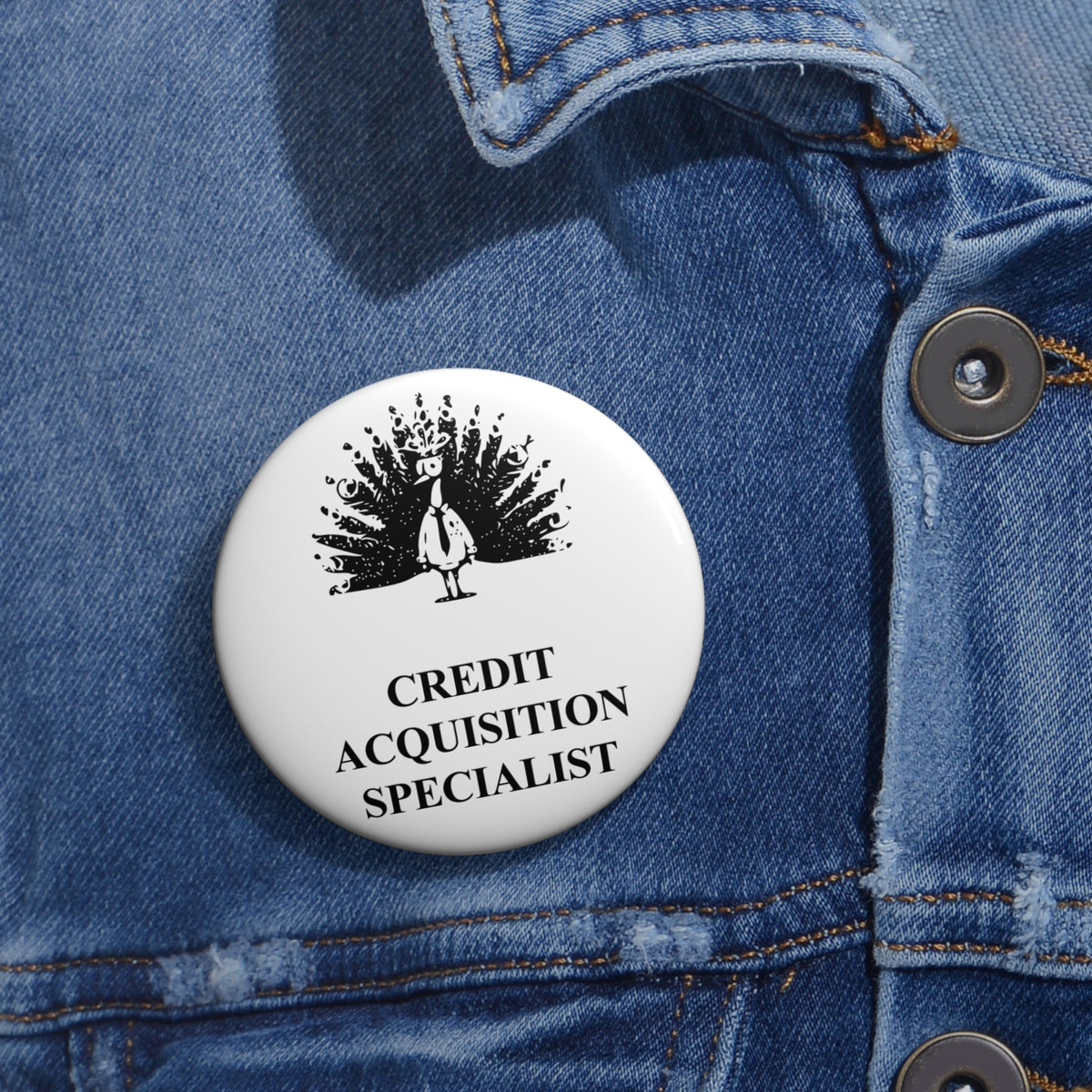 Gloryhog Peacock award badge, one 2.25-inch badge shown on denim