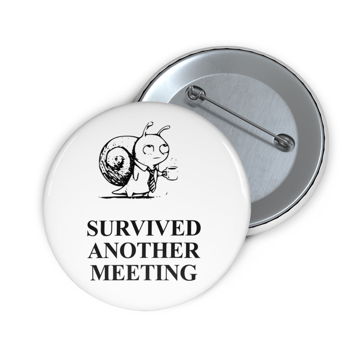 Corporate Snail award badge, front and reverse views of one 2.25-inch badge