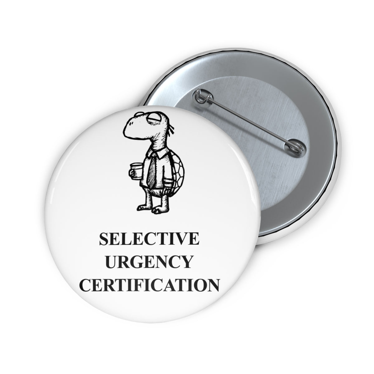 Selective Turtle award badge, front and reverse views of one 2.25-inch badge